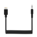 PULUZ Cabo adaptador de áudio para microfone ao vivo macho TRRS 3,5mm para macho 8 pinos com mola enrolada para iPhone, cabo esticável até 100cm