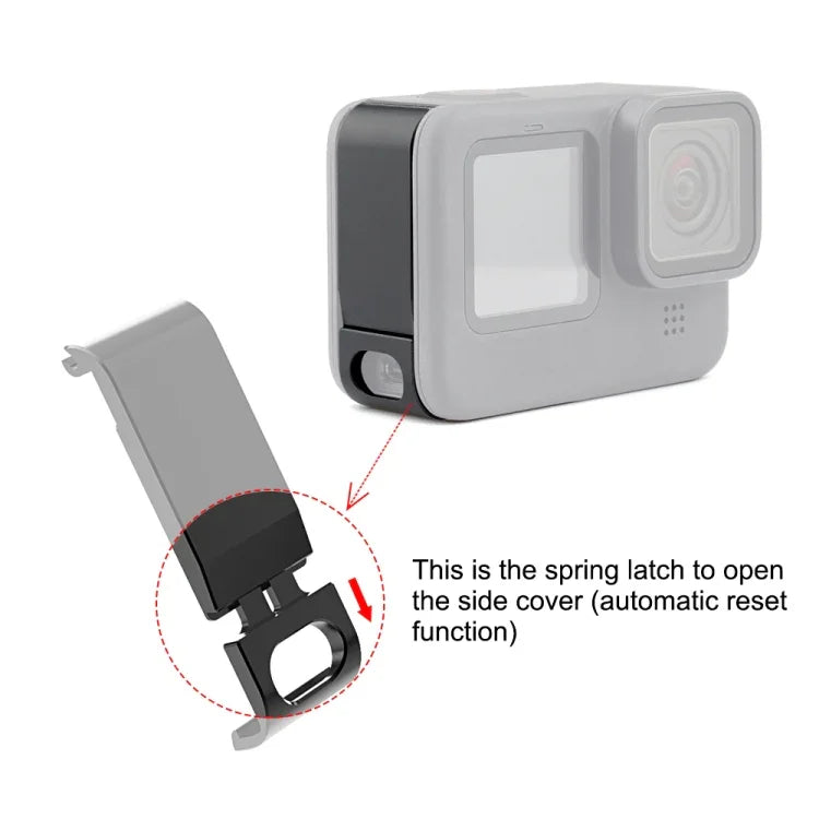 Tampa de Interface Lateral de Bateria Metálica PULUZ para GoPro HERO13 Black /12 Black /11 Black /10 Black /9 Black, Tampa Lateral Metálica e Plástica