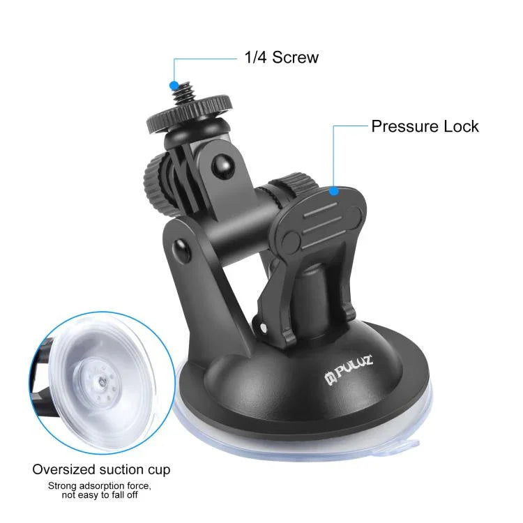 Suporte de Ventosa para Carro PULUZ com Parafuso & Adaptador de Suporte para Tripé & Bolsa de Armazenamento para GoPro, Insta360, DJI e Outras Câmaras de Ação, Suporte de Ventosa