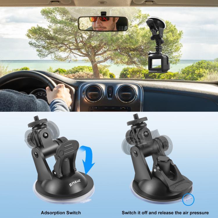 Suporte de Ventosa para Carro PULUZ com Parafuso & Adaptador de Suporte para Tripé & Bolsa de Armazenamento para GoPro, Insta360, DJI e Outras Câmaras de Ação, Suporte de Ventosa