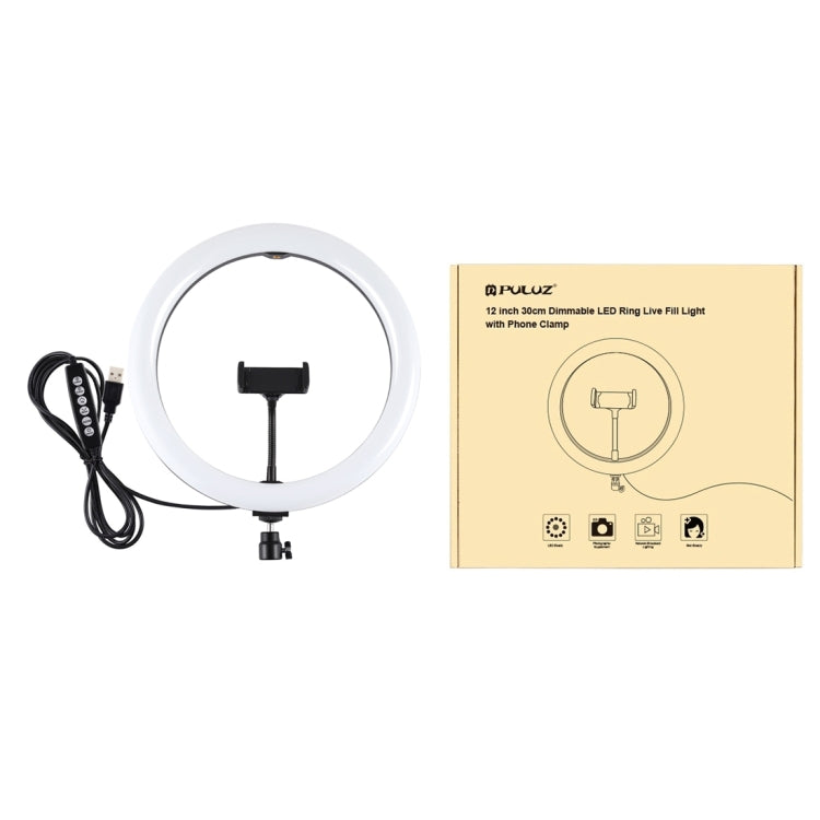 PULUZ Luzes de vídeo para vlogging e fotografia com anel LED curvo USB de 30cm (11,8 polegadas), 10 modos, 8 cores RGBW, regulável, com tripé, cabeça esférica e suporte para telemóvel, controlo por botão