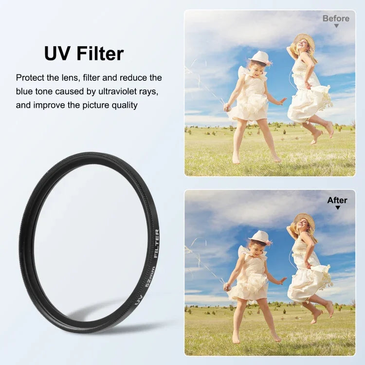 Filtro de Lente UV PULUZ 52mm para GoPro HERO12 Black /11 Black Mini /11 Black /10 Black /9 Black, com Anel Adaptador, Filtro UV
