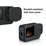 Capa Protetora de Silicone PULUZ para GoPro HERO12 Black /11 Black /10 Black /9 Black + Tampa Lateral de Interface POM com Correia de Pulso & Tampa de Lente, Capa de Silicone para GoPro HERO12 Black + Tampa Lateral