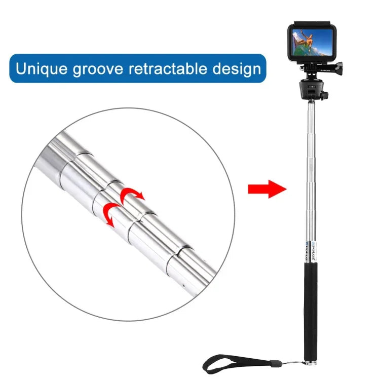 PULUZ Monopé Extensível Portátil para Selfie para GoPro, Insta360, DJI e Outras Câmaras de Ação, Comprimento: 22,5-80cm, Comprimento: 22,5-100cm
