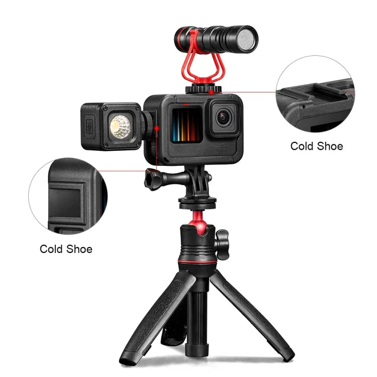 Gaiola de Montagem PA Recarregável PULUZ com Slot de Base Cold Shoe para GoPro HERO13 Black /12 Black /11 Black /11 Black Mini /10 Black /9 Black, Gaiola de Montagem PA Recarregável