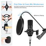 PULUZ Kits profissionais de microfone para estúdio e transmissão com braço de suspensão em tesoura, suporte anti-choque metálico e placa de som USB, kits de microfone (preto), kits de microfone (dourado), kits de microfone (prateado)