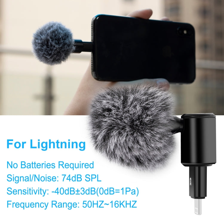 Microfone condensador omnidirecional ajustável PULUZ para telemóvel com ficha 8 pinos, Microfone para telemóvel 8 pinos