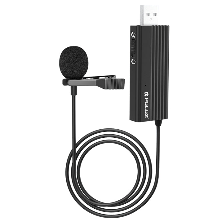 Microfone de lapela com fio USB PULUZ, microfone condensador silencioso, clipe USB de 1,2 m