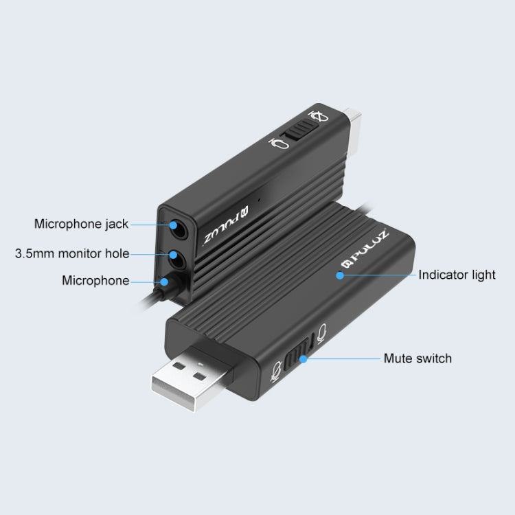 Microfone de lapela com fio USB PULUZ, microfone condensador silencioso, clipe USB de 1,2 m