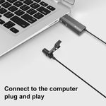 Microfone de lapela com fio USB PULUZ, microfone condensador silencioso, clipe USB de 1,2 m