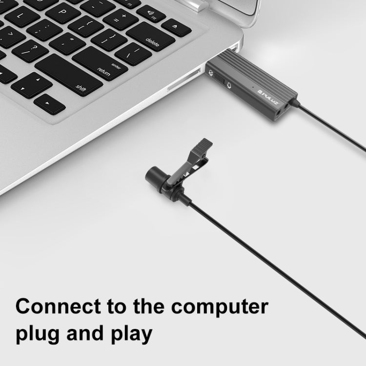 Microfone de lapela com fio USB PULUZ, microfone condensador silencioso, clipe USB de 1,2 m