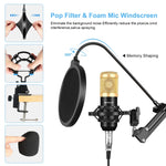 Kit de microfone condensador PULUZ para estúdio, transmissão e canto profissional com braço de tesoura suspenso, suporte anti-choque metálico e placa de som USB, Alimentação 48V, Kit de microfone 48V (Dourado)