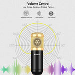 Kit de microfone condensador PULUZ para estúdio, transmissão e canto profissional com braço de tesoura suspenso, suporte anti-choque metálico e placa de som USB, Alimentação 48V, Kit de microfone 48V (Dourado)