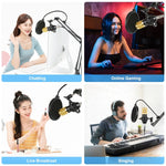 Kit de microfone condensador PULUZ para estúdio, transmissão e canto profissional com braço de tesoura suspenso, suporte anti-choque metálico e placa de som USB, Alimentação 48V, Kit de microfone 48V (Dourado)