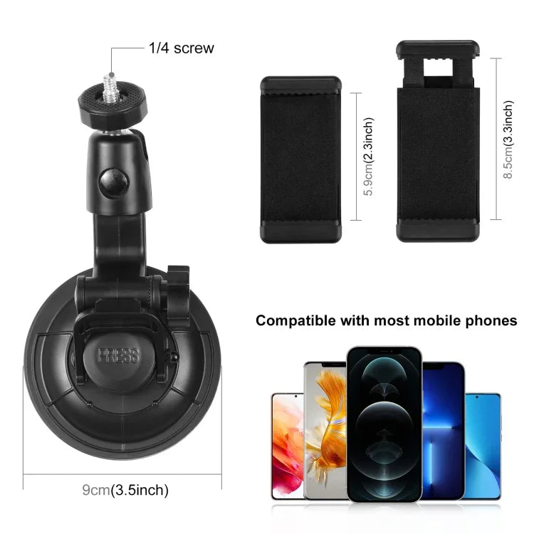 Suporte de Ventosa para Carro PULUZ com Abraçadeira para Telemóvel / Parafuso / Adaptador para Tripé, Ventosa para Telemóvel no Carro