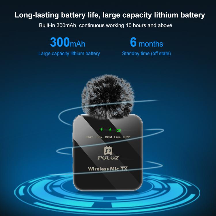 Microfone Lavalier Sem Fios PULUZ para iPhone / iPad, Receptor de 8 Pinos, 8 Pinos 1 TX + 1 RX