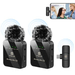 Microfone Lavalier Sem Fios PULUZ para Telemóvel Type-C, Receptor Type-C e Microfones Duplos, Type-C 2 TX + 1 RX