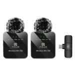 Microfone Lavalier Sem Fios PULUZ para Telemóvel Type-C, Receptor Type-C e Microfones Duplos, Type-C 2 TX + 1 RX