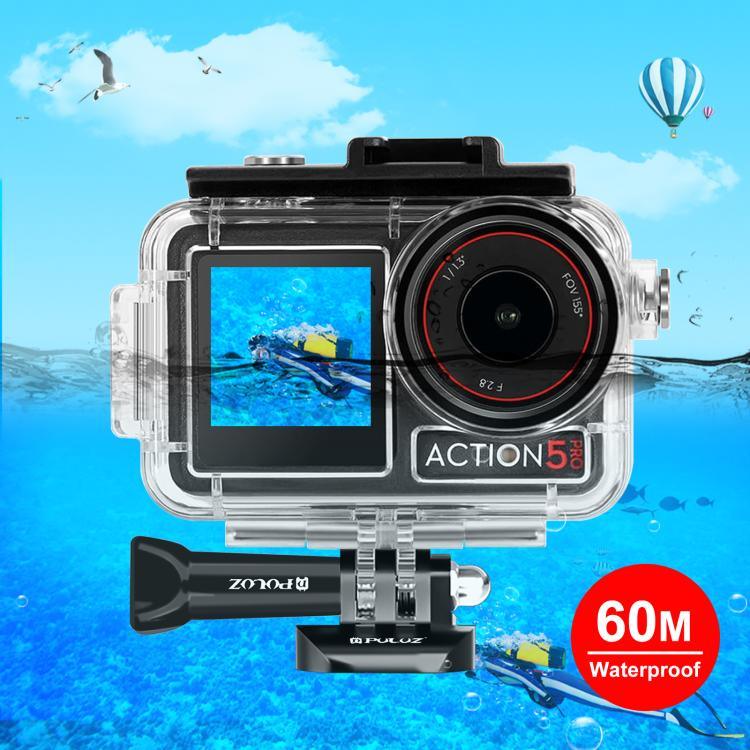 Caixa Subaquática Impermeável para Mergulho PULUZ 60m para DJI Osmo Action 5 Pro / 3 / 4 com Cold Shoe & Fecho Montagem Básica & Parafuso, Caixa Impermeável para DJI Osmo Action 3 / 4