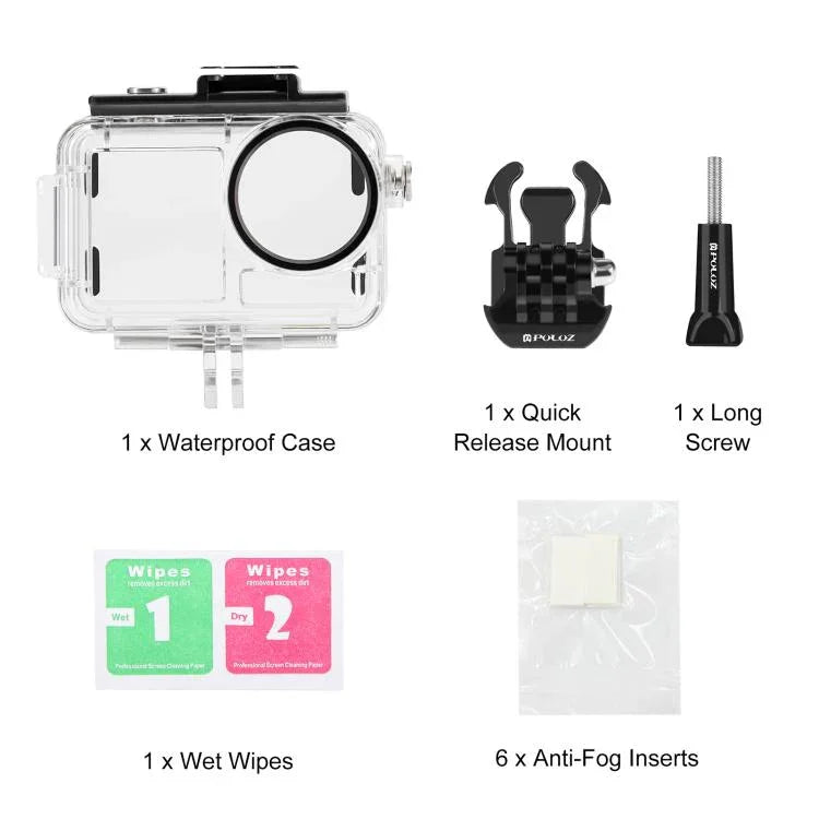 Caixa Subaquática Impermeável para Mergulho PULUZ 60m para DJI Osmo Action 5 Pro / 3 / 4 com Cold Shoe & Fecho Montagem Básica & Parafuso, Caixa Impermeável para DJI Osmo Action 3 / 4