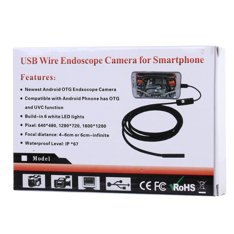 Câmara de Inspeção Endoscópica Micro USB Impermeável com Tubo Flexível e 6 LED para Telemóvel Android OTG, Comprimento: 1m, Diâmetro da Lente: 7mm, 7mm