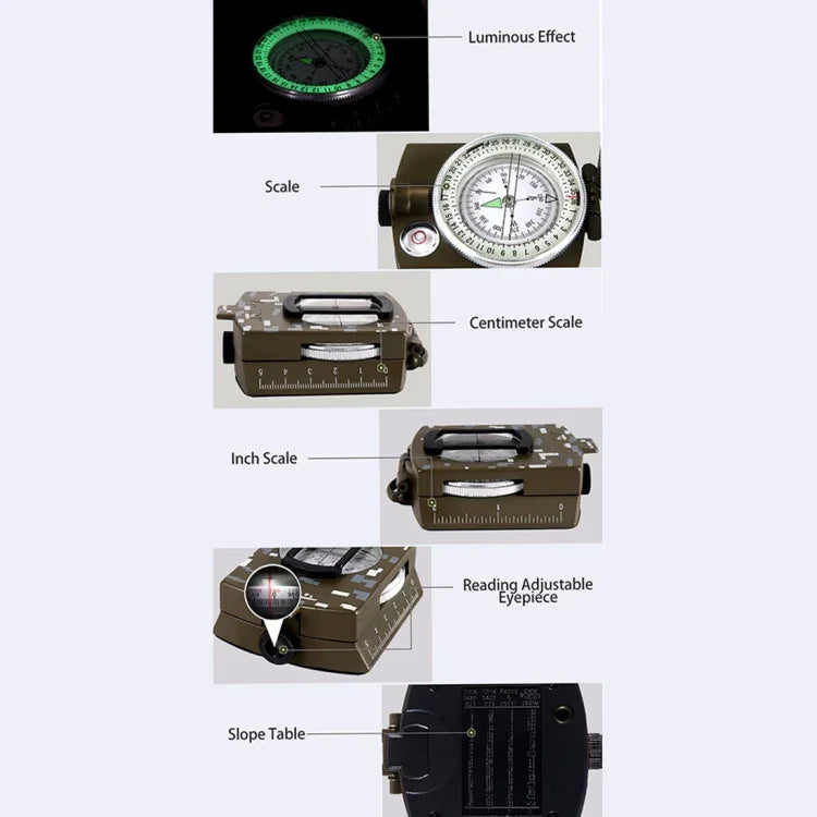 Bússola Prismática de Bolso Militar Multifuncional GoldGood DC60-2A para Viagens Geológicas ao Ar Livre com Visor Luminoso (Verde Exército), DC60
