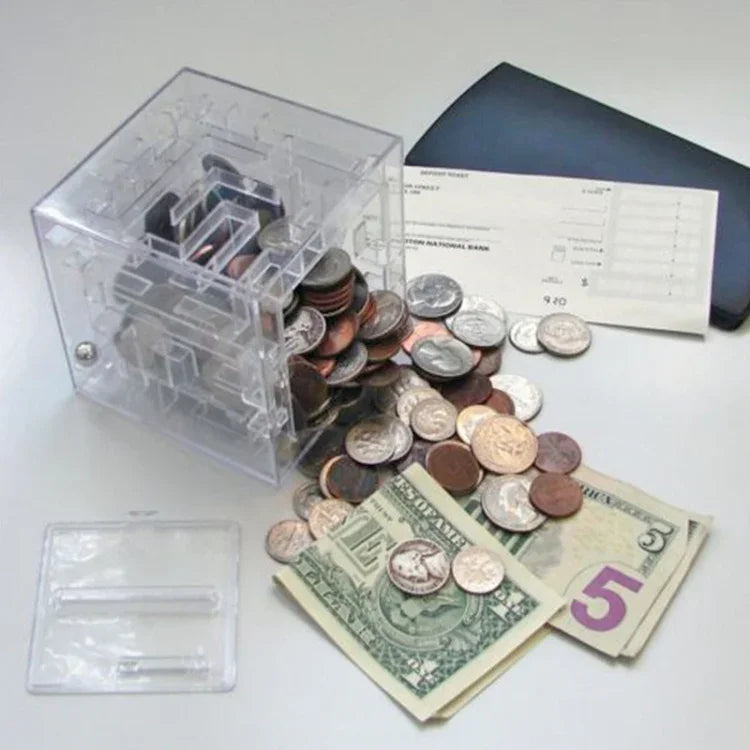 Quebra-Cabeças 3D Transparente Cofre Labirinto para Moedas, Caixa de Presente para Poupança de Moedas 3D