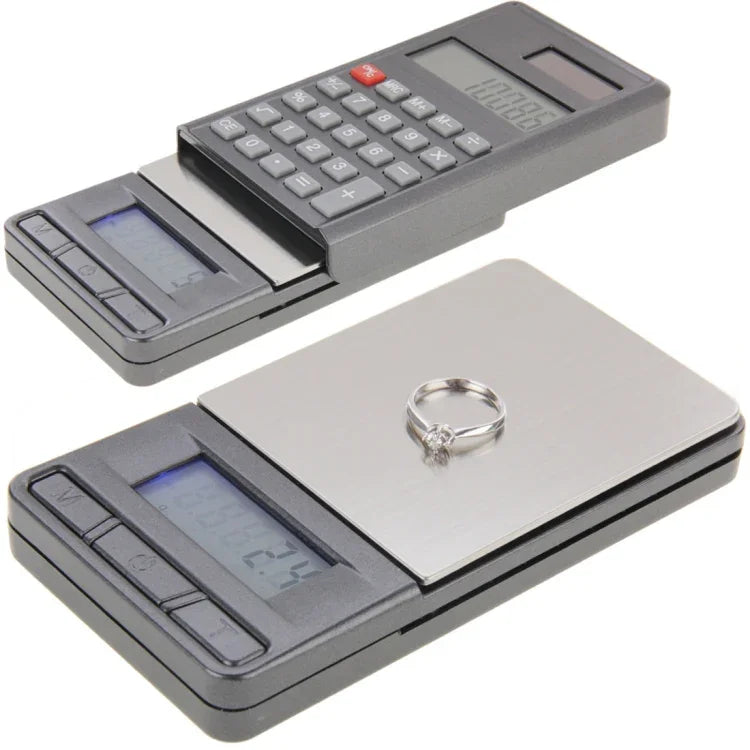 Balança Digital Eletrónica de Joalharia 2 em 1 de Bolso 1000g x 0,1g + Calculadora com Ecrã LCD de Dígitos, 1000g x 0,1g