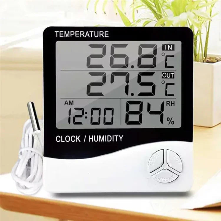 Termómetro digital LCD para exterior/interior, higrómetro eletrónico, relógio com alarme, THC-03A
