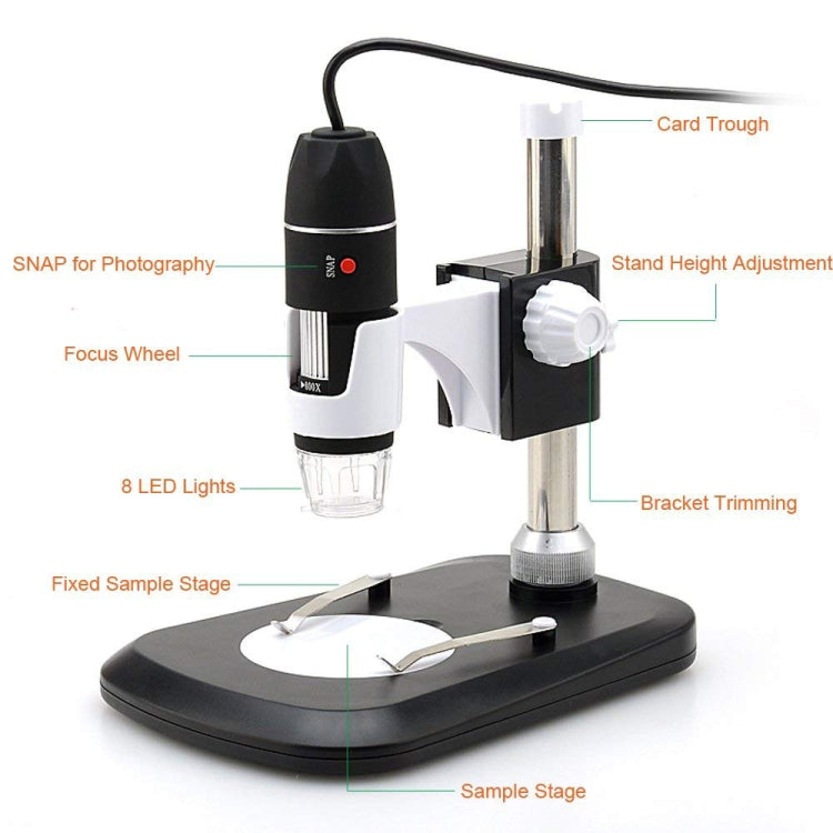 Microscópio Digital USB DMS-MDS800 40X-800X com Sensor de Imagem 2.0MP, 8 LEDs e Suporte Profissional, 40X-800X