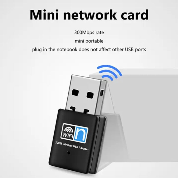 Adaptador de rede USB Nano sem fios 300Mbps 802.11N, cartão adaptador