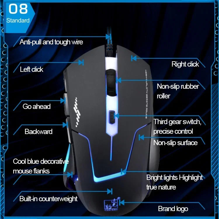 Rato Óptico Gaming USB com Fio T7, 3 Cores Alteráveis, 1200 DPI 1600 DPI 2400 DPI, T7