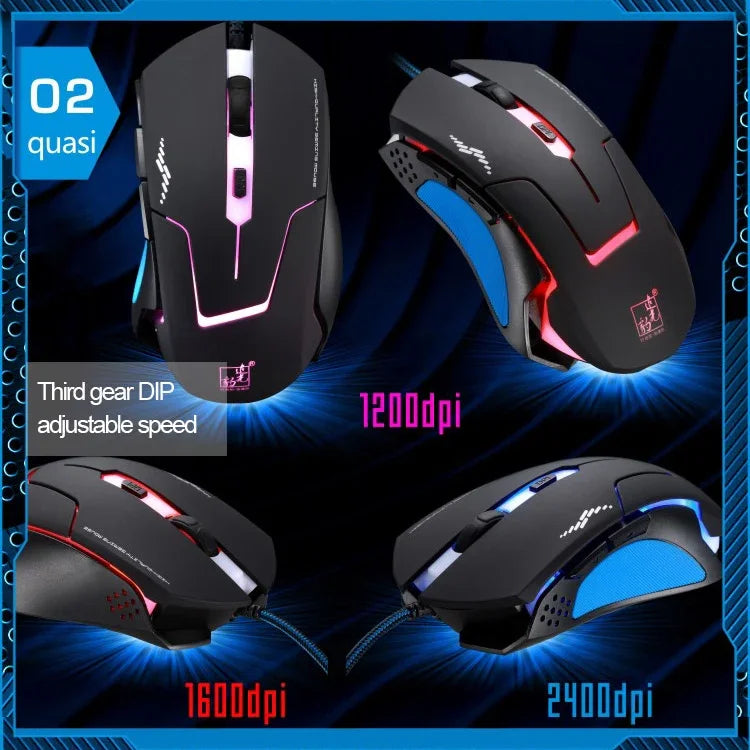 Rato Óptico Gaming USB com Fio T7, 3 Cores Alteráveis, 1200 DPI 1600 DPI 2400 DPI, T7