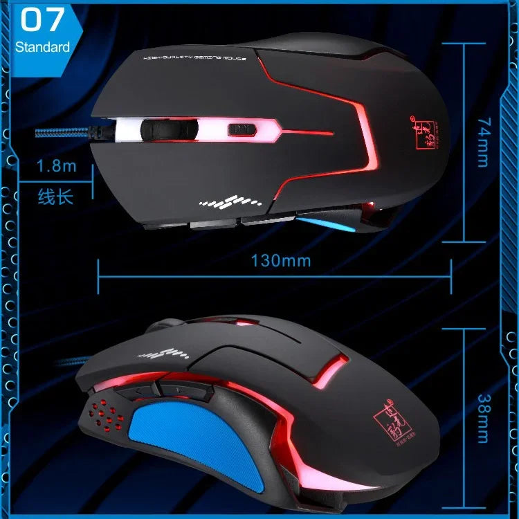 Rato Óptico Gaming USB com Fio T7, 3 Cores Alteráveis, 1200 DPI 1600 DPI 2400 DPI, T7