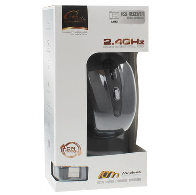 Rato Óptico Sem Fios 2.4GHz com Receptor USB, Plug and Play, Distância de Trabalho até 10 Metros