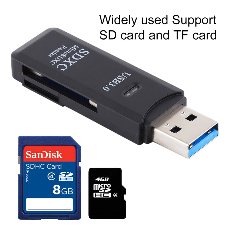 Leitor de Cartões USB 3.0 2 em 1, Super Velocidade 5Gbps, Suporta Cartão SD / TF