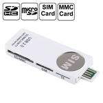 Leitor Universal de Cartões USB, Suporta Cartões SD / MMC / SIM / TF, Branco