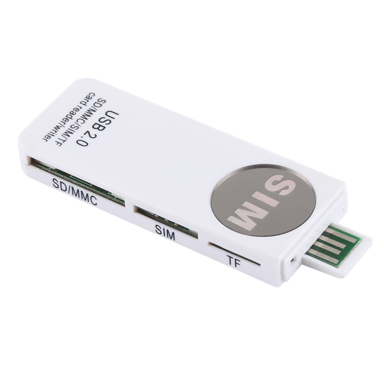 Leitor Universal de Cartões USB, Suporta Cartões SD / MMC / SIM / TF, Branco