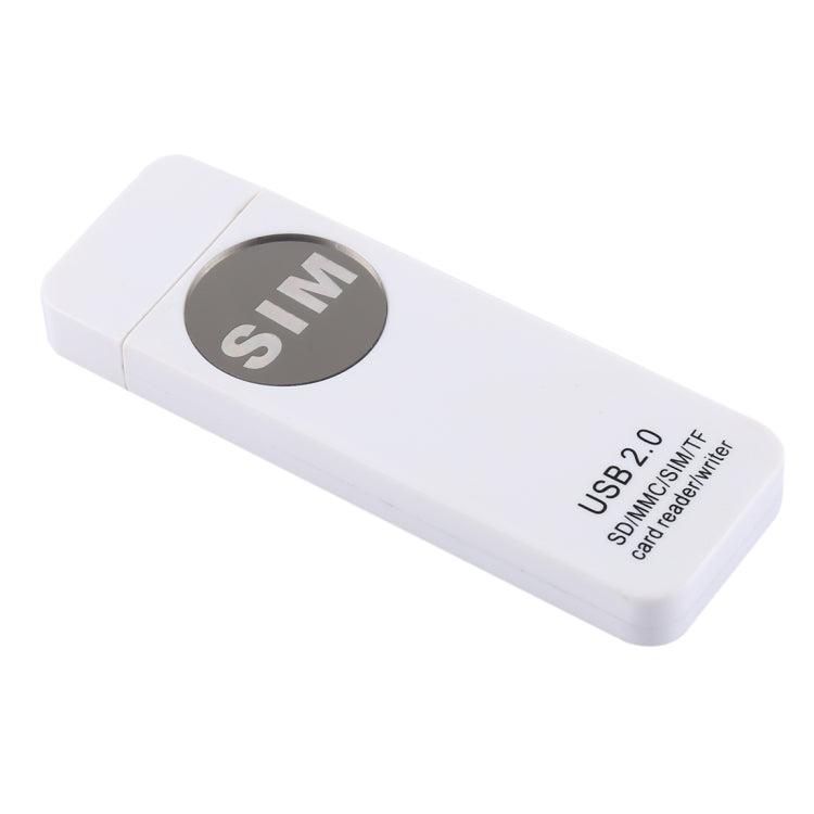 Leitor Universal de Cartões USB, Suporta Cartões SD / MMC / SIM / TF, Branco