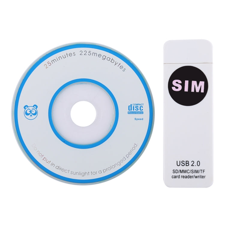 Leitor Universal de Cartões USB, Suporta Cartões SD / MMC / SIM / TF, Branco