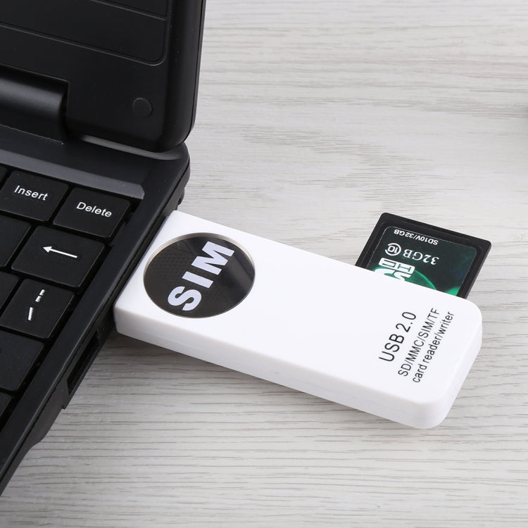 Leitor Universal de Cartões USB, Suporta Cartões SD / MMC / SIM / TF, Branco