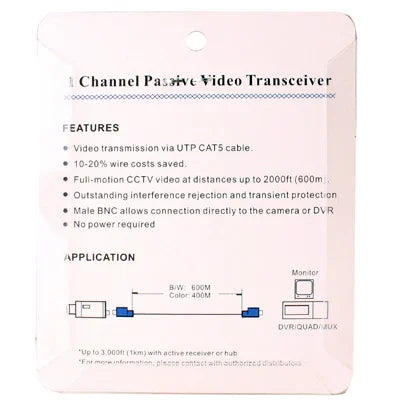 2 PCS 1 Channel Passive Video Balun UTP BNC Cat5 Transceiver, X202E
