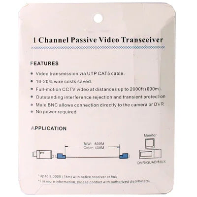 Transceptor Balun de Vídeo de Rede Passivo BNC 1 Canal, X202P-C