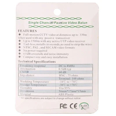 2 UN Balun de Vídeo de Rede UTP CAT5 para Câmara CCTV BNC DVR O-611, 206A