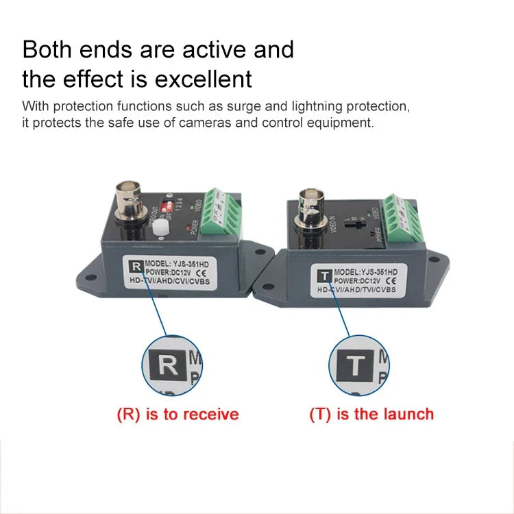 Transmissor e Recetor Balun de Vídeo UTP Par Trançado CCTV Ativo, 351TR
