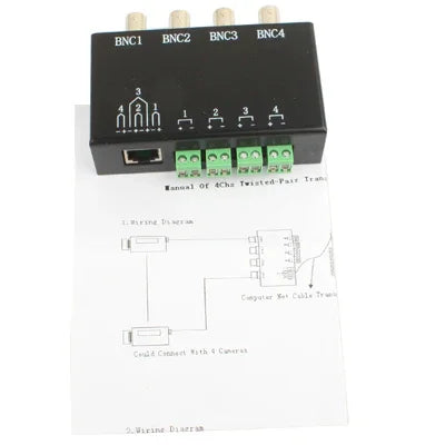 Transceptor Balun Passivo de Vídeo BNC para UTP RJ45 de 4 Canais, QC204