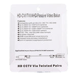 2 Unidades 202C-HD Adaptador Coaxial Balun de Vídeo Passivo CVI/TVI/AHD 1 Canal, 202C-HD