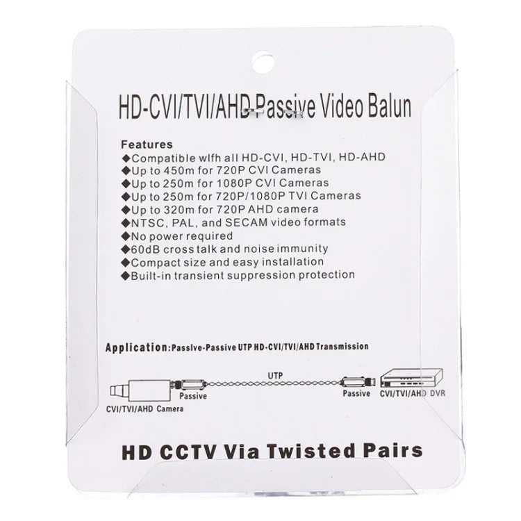 2 Unidades 202C-HD Adaptador Coaxial Balun de Vídeo Passivo CVI/TVI/AHD 1 Canal, 202C-HD