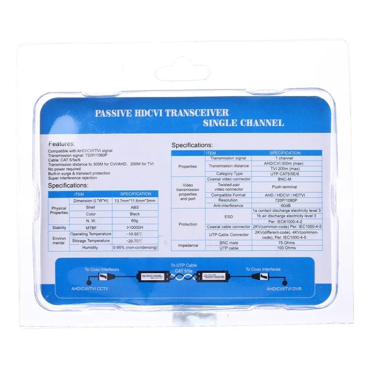 2 Unidades HD 205C Balun de Vídeo Transceptor Passivo Coaxial CVI/TVI/AHD 1 Canal, 205C