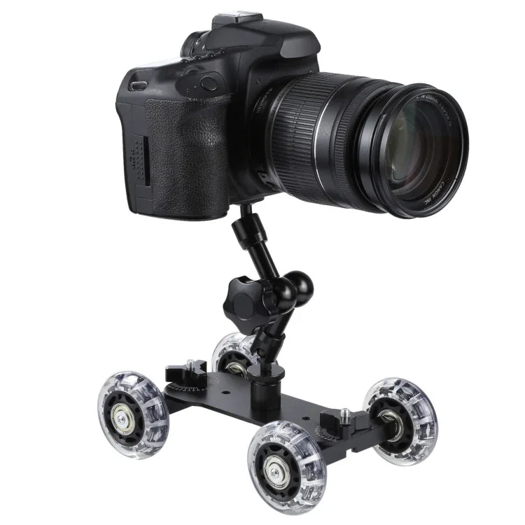Carro de Carril Deslizante para Vídeo de Mesa de Chão para Câmara DSLR, Preto